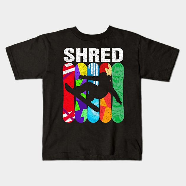 Shred Snowboard Retro Kids T-Shirt by DanYoungOfficial